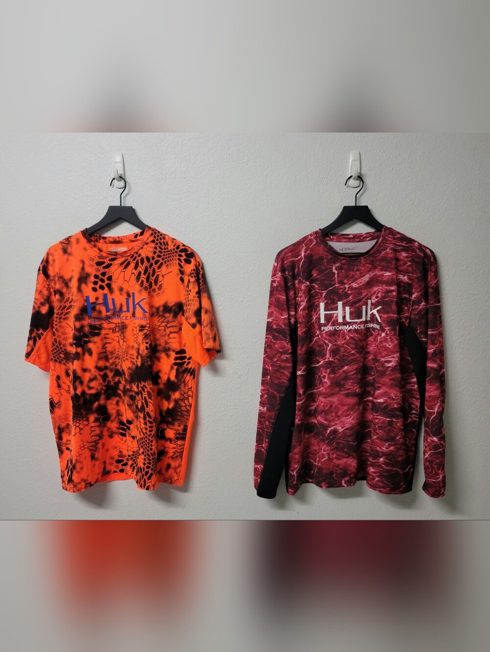Lot Of 2 Huk Performance Fishing Shirts Men's Large Inferno Mossy Oak Elements